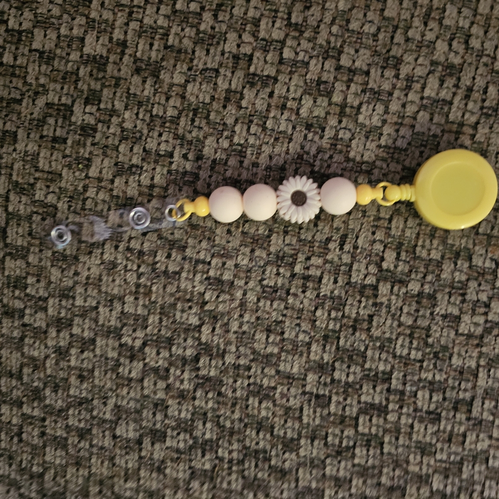 Yellow and Cream Beaded Key Holder